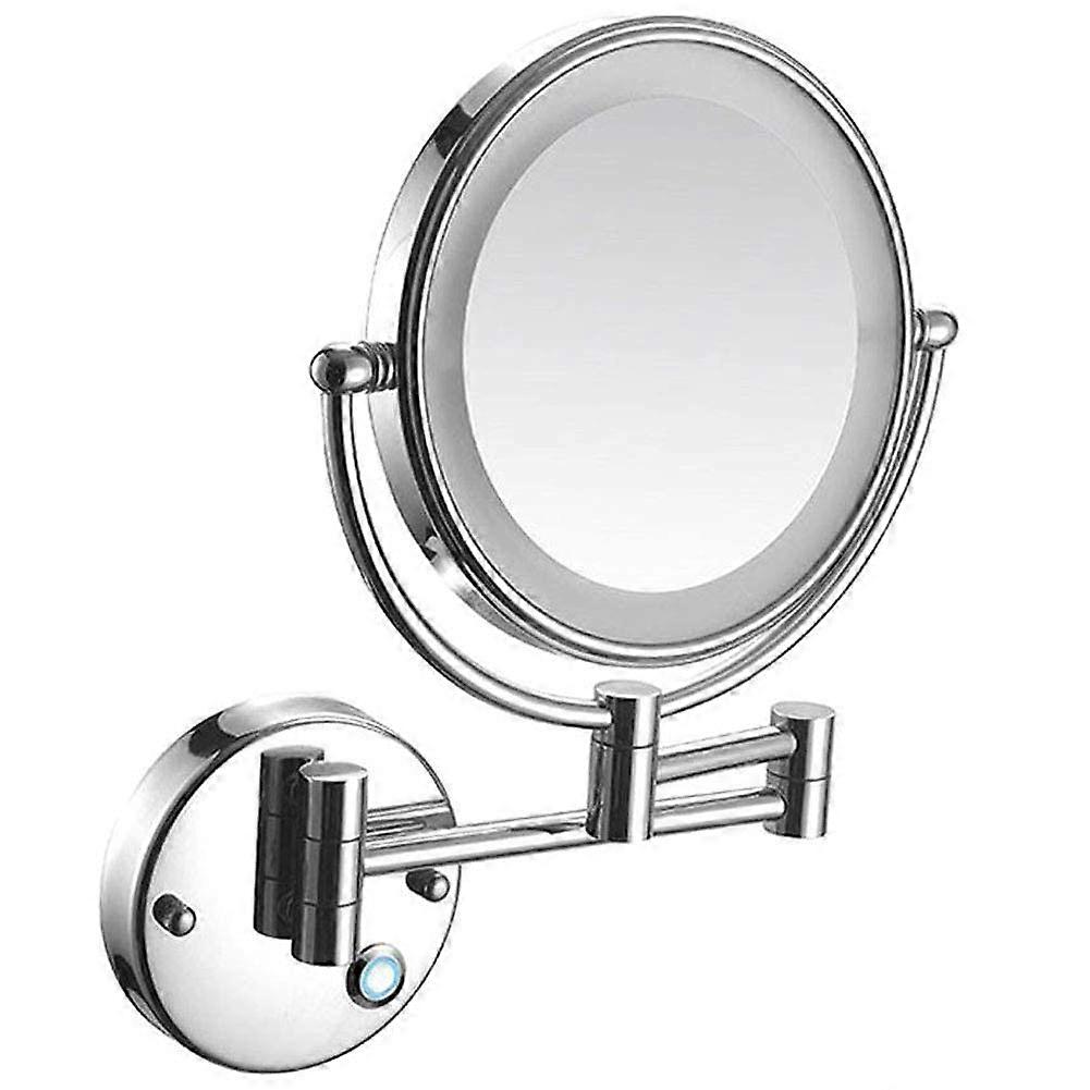 Wall Mount LED Illuminated Makeup Mirror 5x Magnification Touch Screen Shaving Mirror Double Sided Round Bathroom Mirror Swivel Extendable