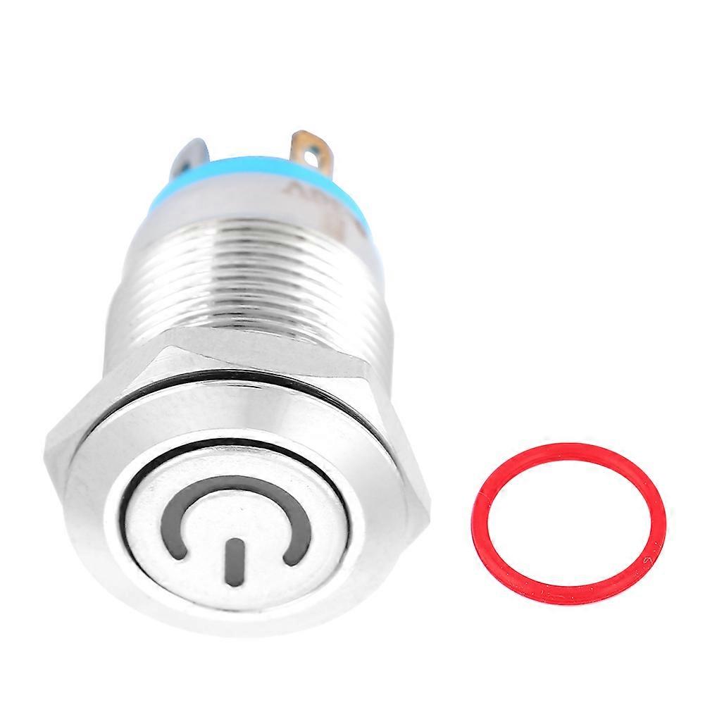 12mm Metal Button Switch with Power Icon Blue LED Light Self Reset 1 NO Switch(12V)