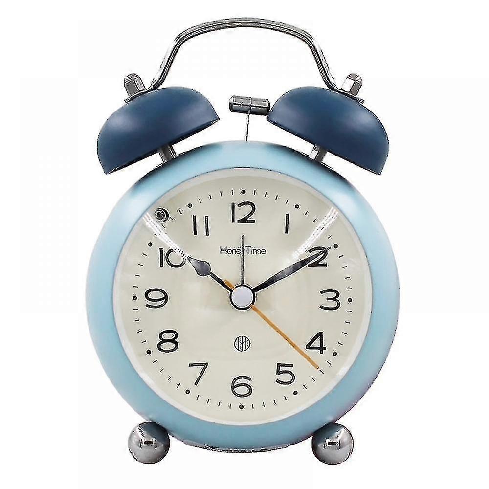 4" Twin Bell Alarm Clock with Backlight, Loud Battery-Operated, Light Blue