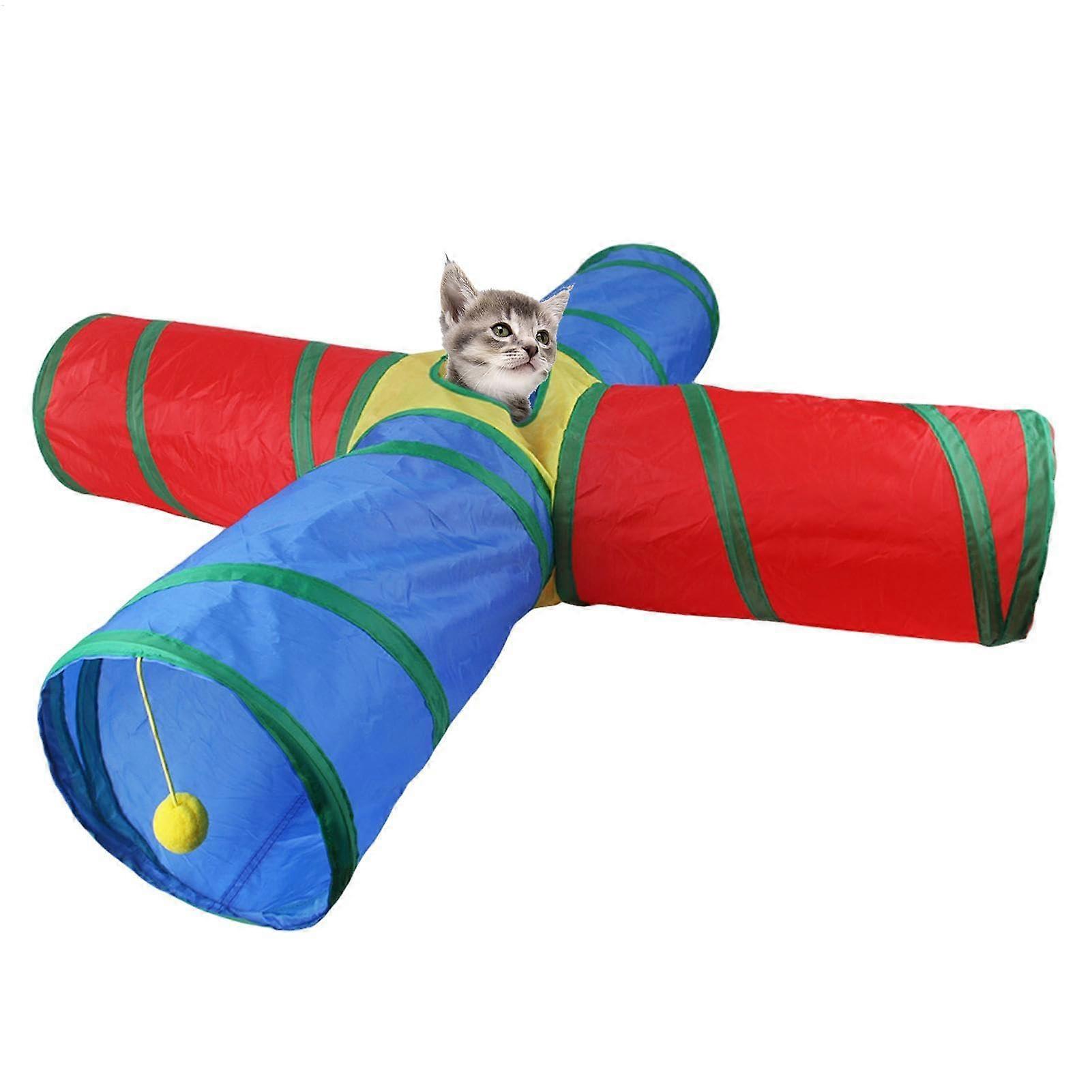 Tunnel For Indoor Cats Foldable 4-Way Cat Tunnel Kitten Tube Interactive Pet Toy For Ferrets And Rabbits Portable
