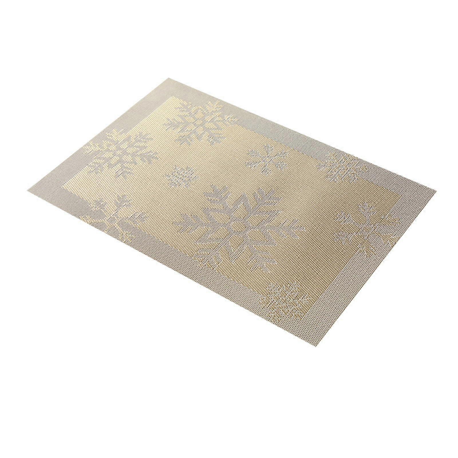 Rectangular Washable Placemat Set, 6Piece HeatResistant with Snowflake Pattern, 45x30cm, Gold