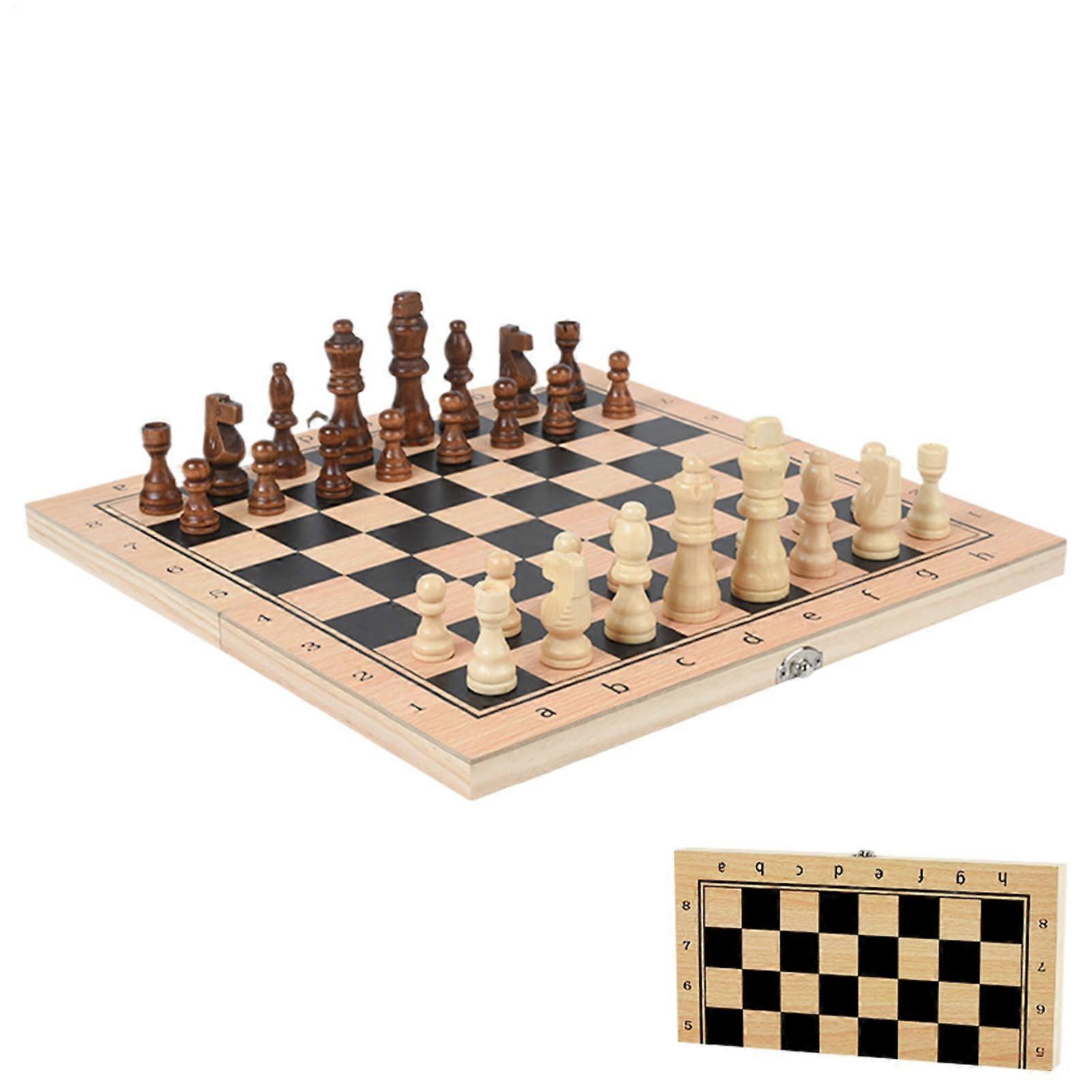 Wooden Travel Chess Board with Folding Game Board, Interactive Strategy Game for Children, Adults, Beginners Family Entertainment