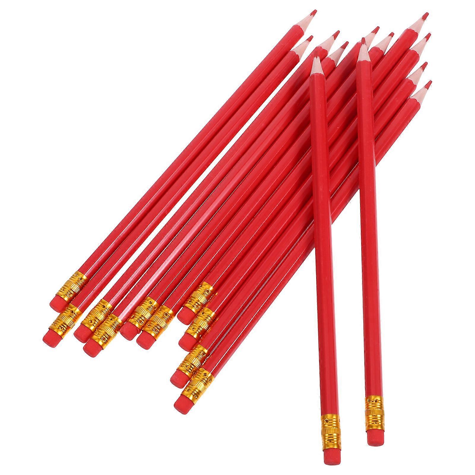 Red Pencils Erasers For Accountants Marking Redprints Editing Papers 12Pcs