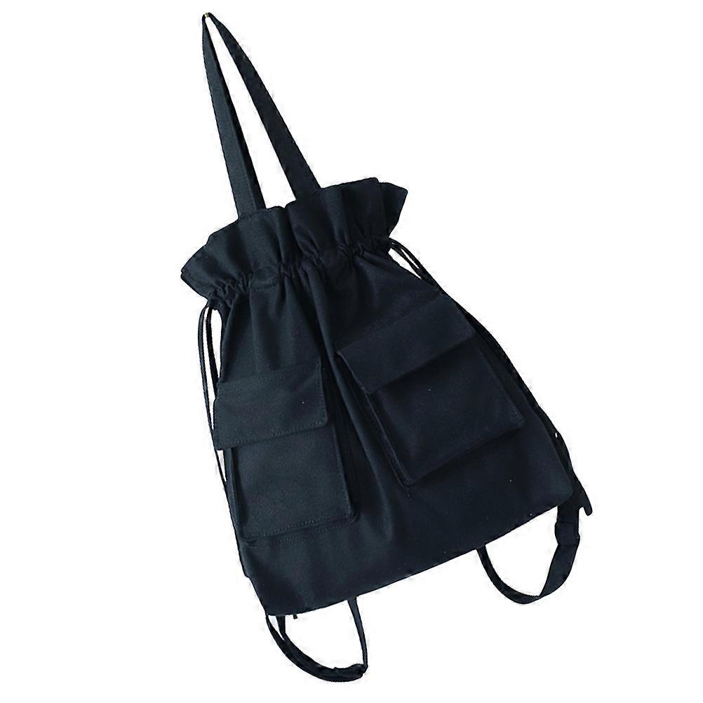Double Shoulder Canvas Drawstring Bag for Storage 1Pcs Black Creative Backpack