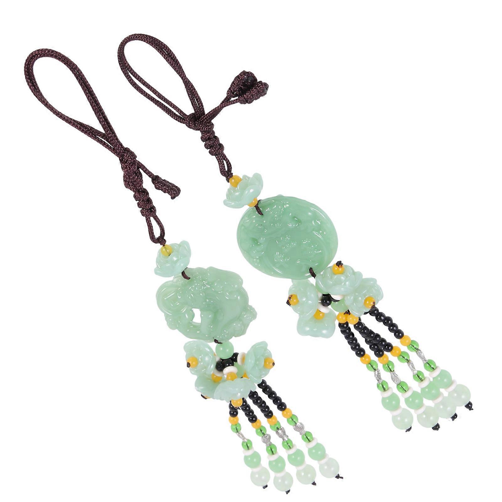2pcs Traditional Car Hanging Pendant Amulet Decorative Peaceful Lotus Prosperous Style for Rearview Mirror and Home Decoration