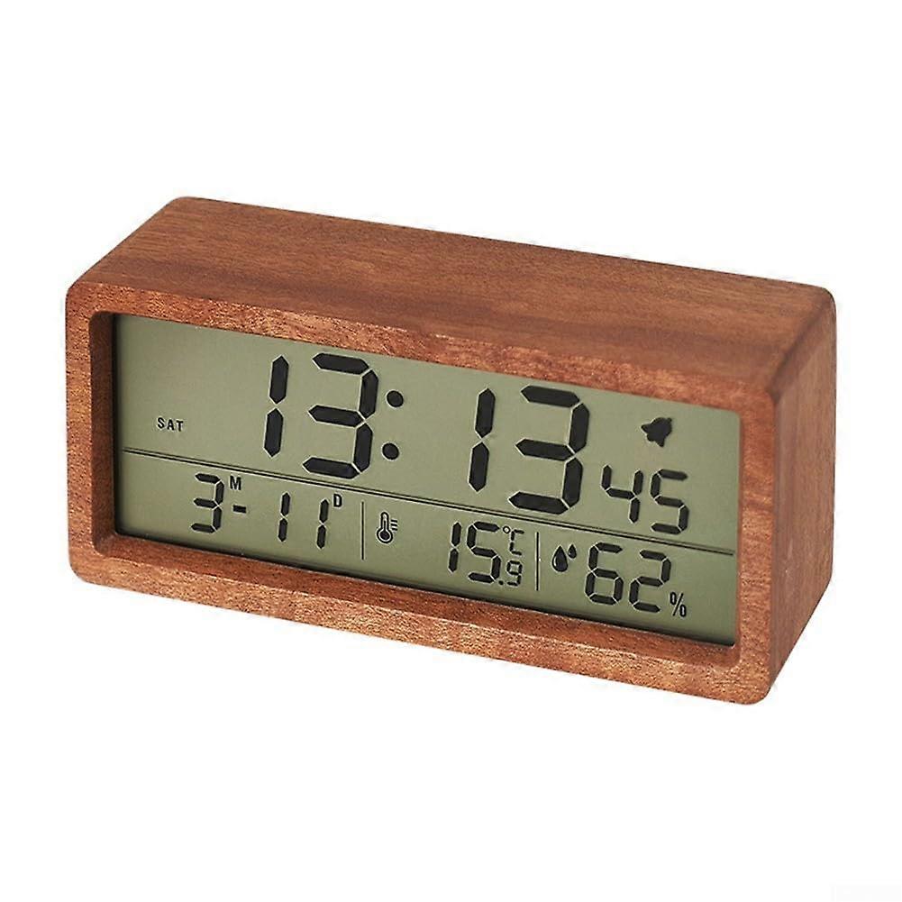 Digital wooden clock for bedroom, next to the table, desk, minimalist and stylish, large screen, night light function, brown