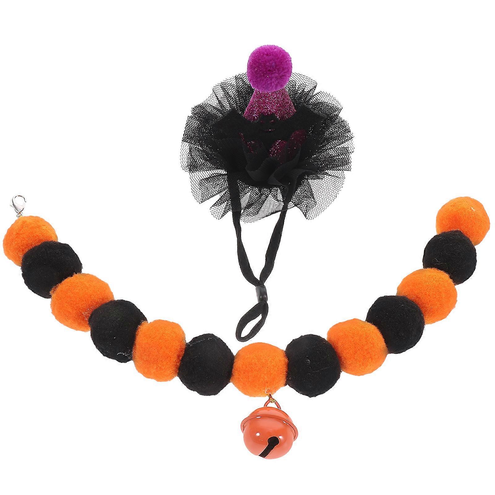 Cute Cat Collar Set, Featuring Pom Balls and Halloween Theme Design
