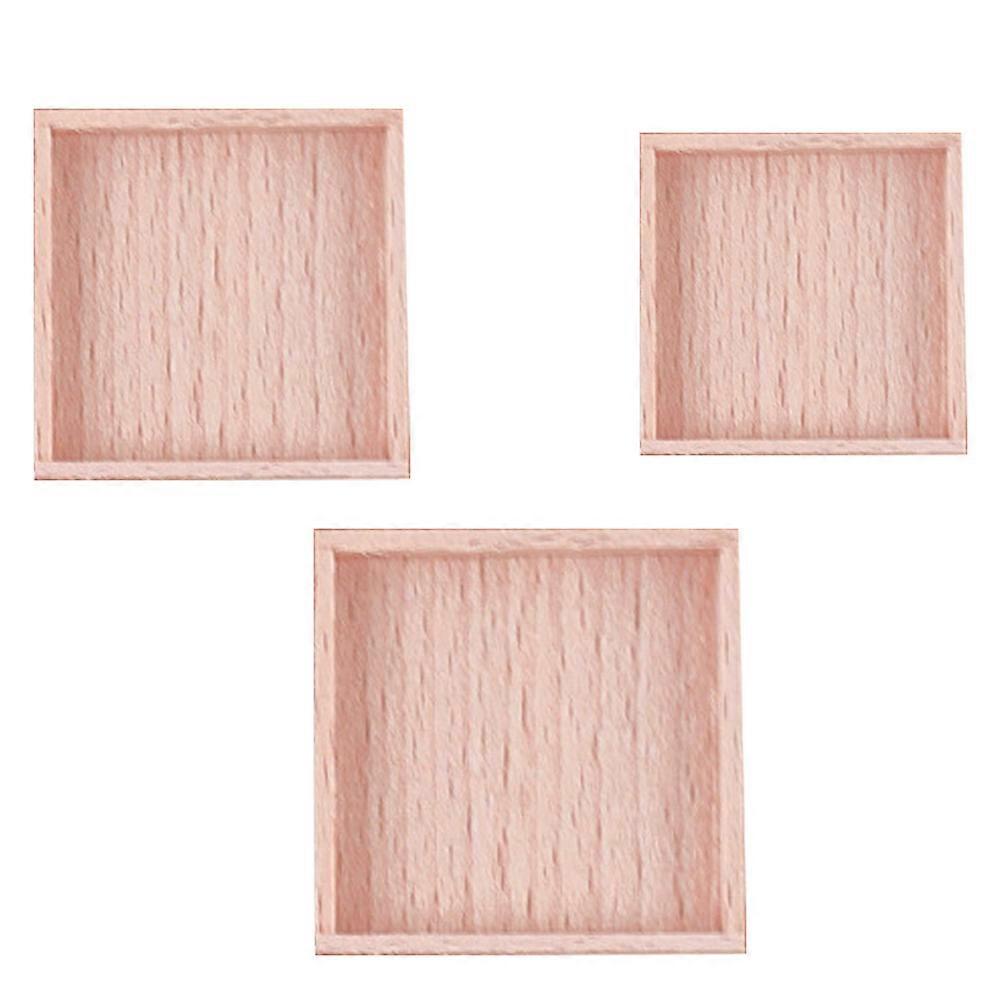 Miniature Wood Tray for Decoration Khaki Color Durable and Details 3 Pieces 1/12 Scale