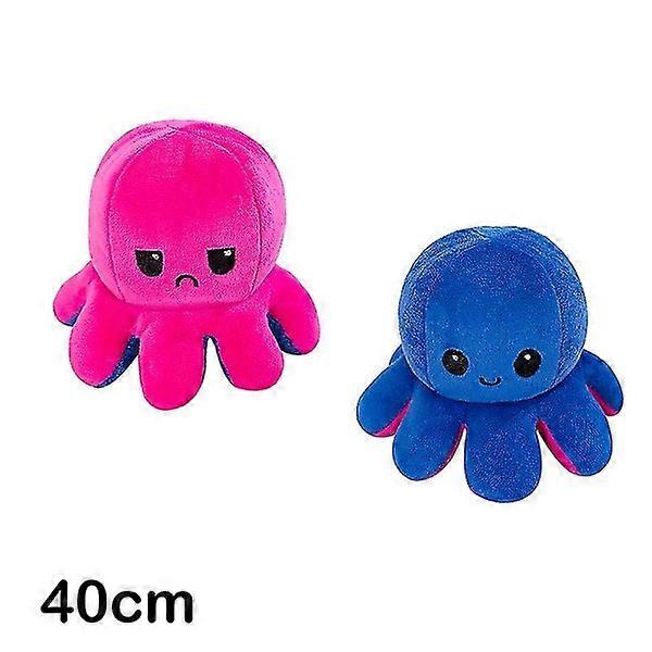 30/40 cm Reversible Octopus Plüschpuppe mit doppelseitigem Muster ausgestopfte Karikatur Rose Rot Dunkelblau 40 cm