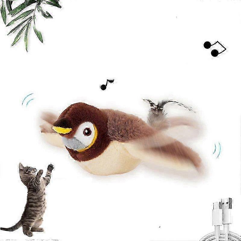 ZENGO Flying Bird Cat Plush Toy, Interactive Chirping Bird Cat Toy Flapping Wings, Flapping Bird Cat Toy