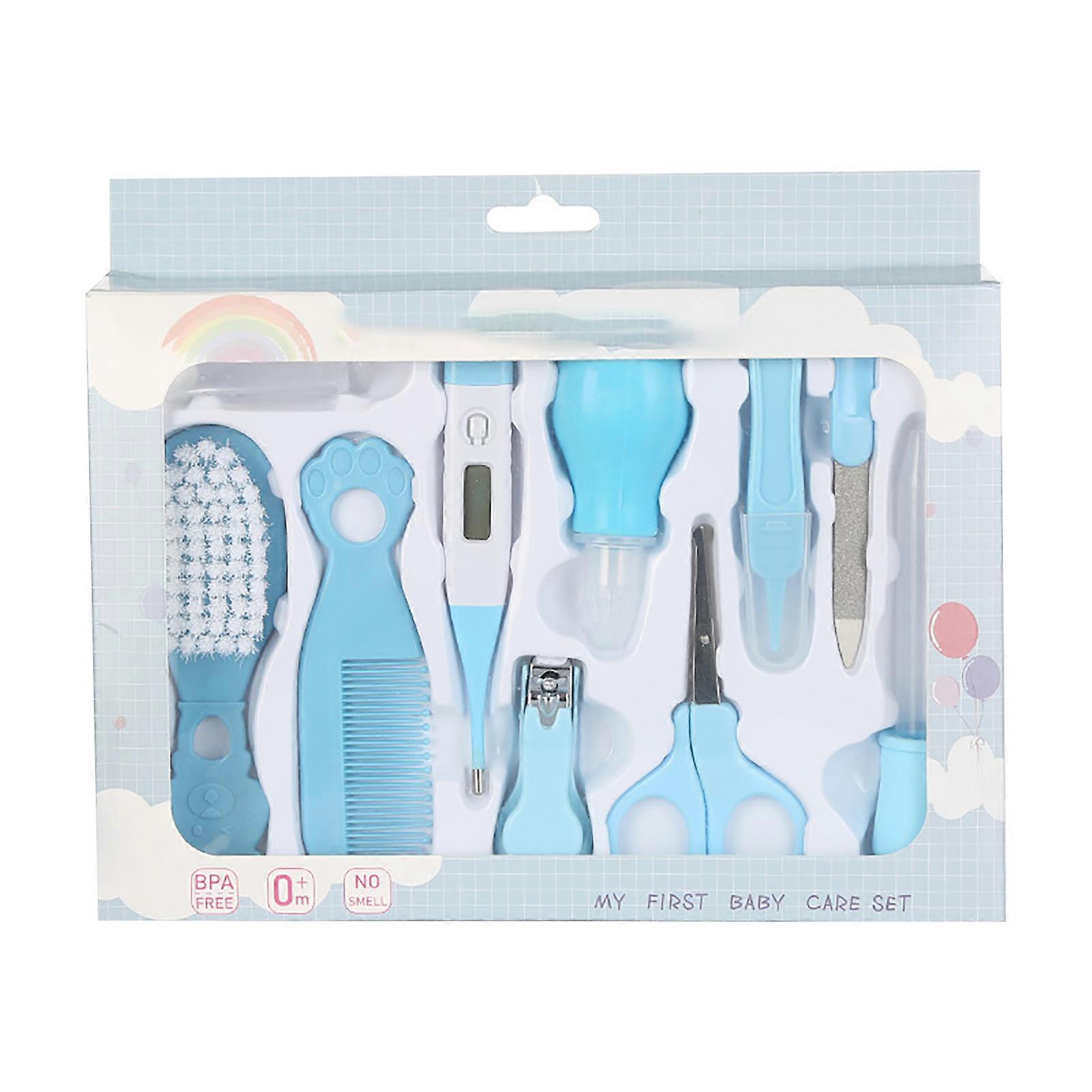 10pcs Baby Healthcare Grooming Kit Complete Portable Multifuctional Nail Clipper Newborn Safety Care Set Blue