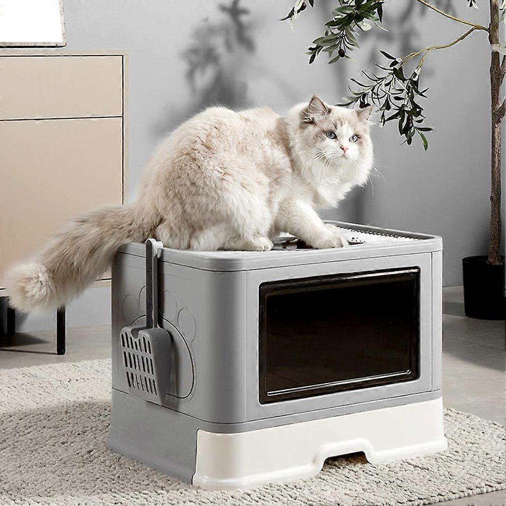 Enclosed Folding Plastic Cat Litter Box with Scoop 48.5cm x 38cm x 36.5cm