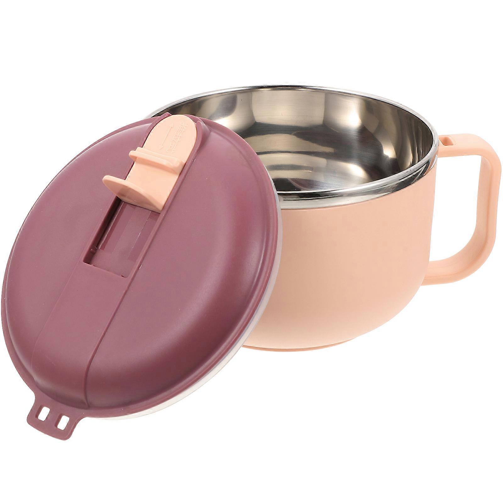 Tazón de sopa para microondas con tapa hecho de acero inoxidable y PP rosa para uso doméstico 7.8 pulgadas