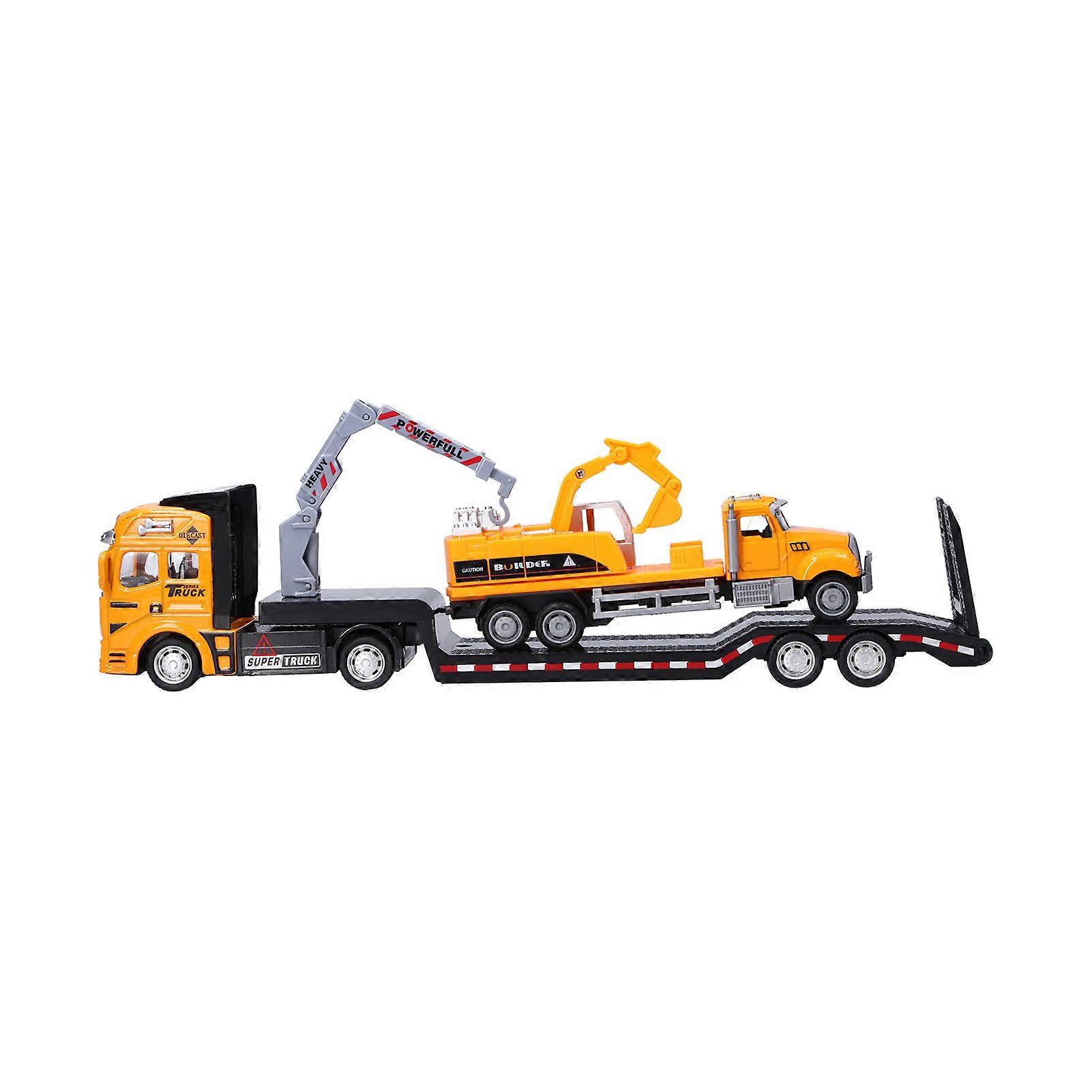 1:50 Scale Engineering Trailer Toy with Movable Arm & Excavator for Kids' Learning Play