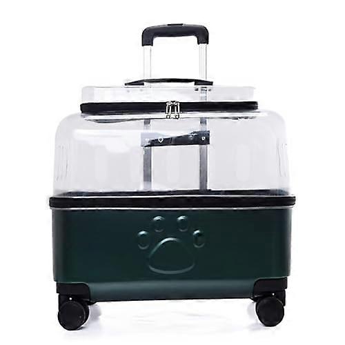 Rolling Pet Carrier Backpack with Breathable Transparent Design for Cats and Small Dogs, Green