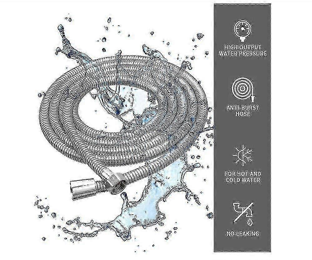 خرطوم دش 5 أمتار طويل جدا خراطيم رأس دش من الفولاذ المقاوم للصدأ ، مع موصل نحاسي صلب ، عالمي ، مضاد للانفجار ، تشطيب كروم. (500 سم)