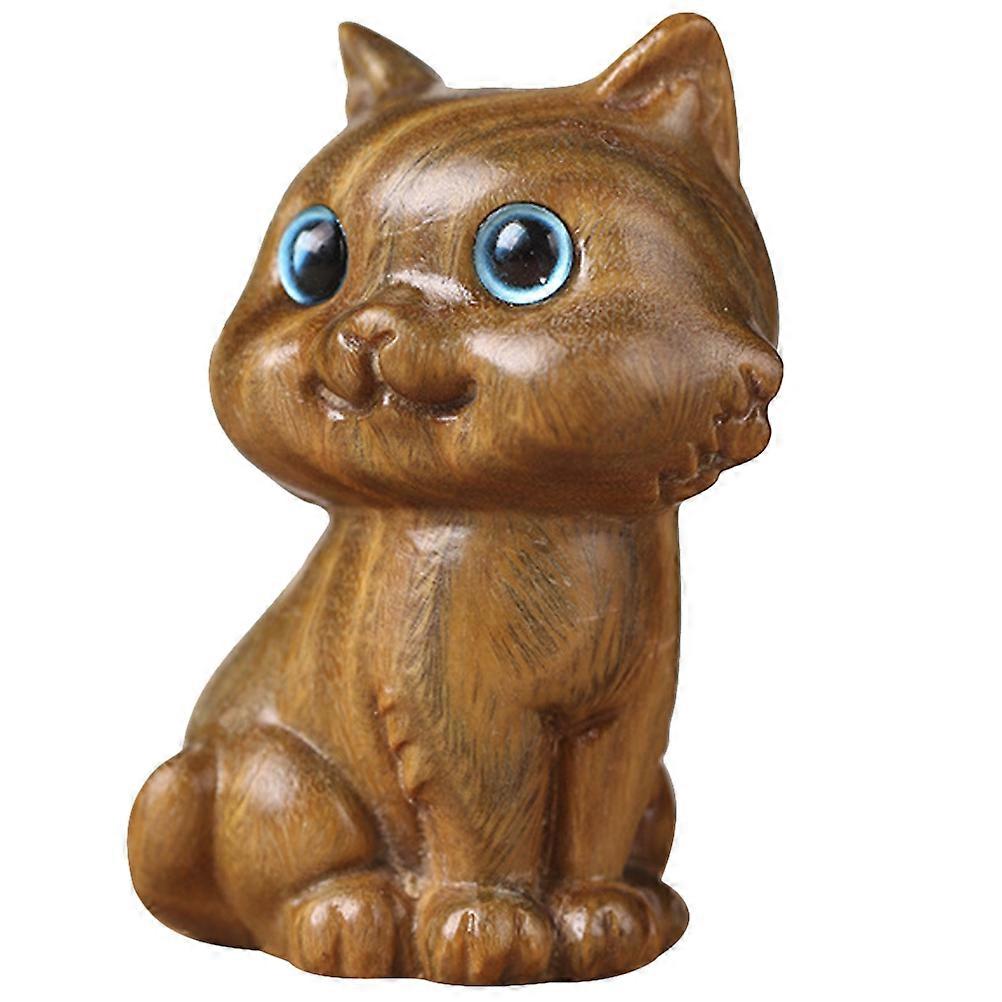 Verawood Handcrafted Wooden Cat Figurine Cute Sitting Kitten Statue for Home Office Desktop Decor Meditation Study Gift