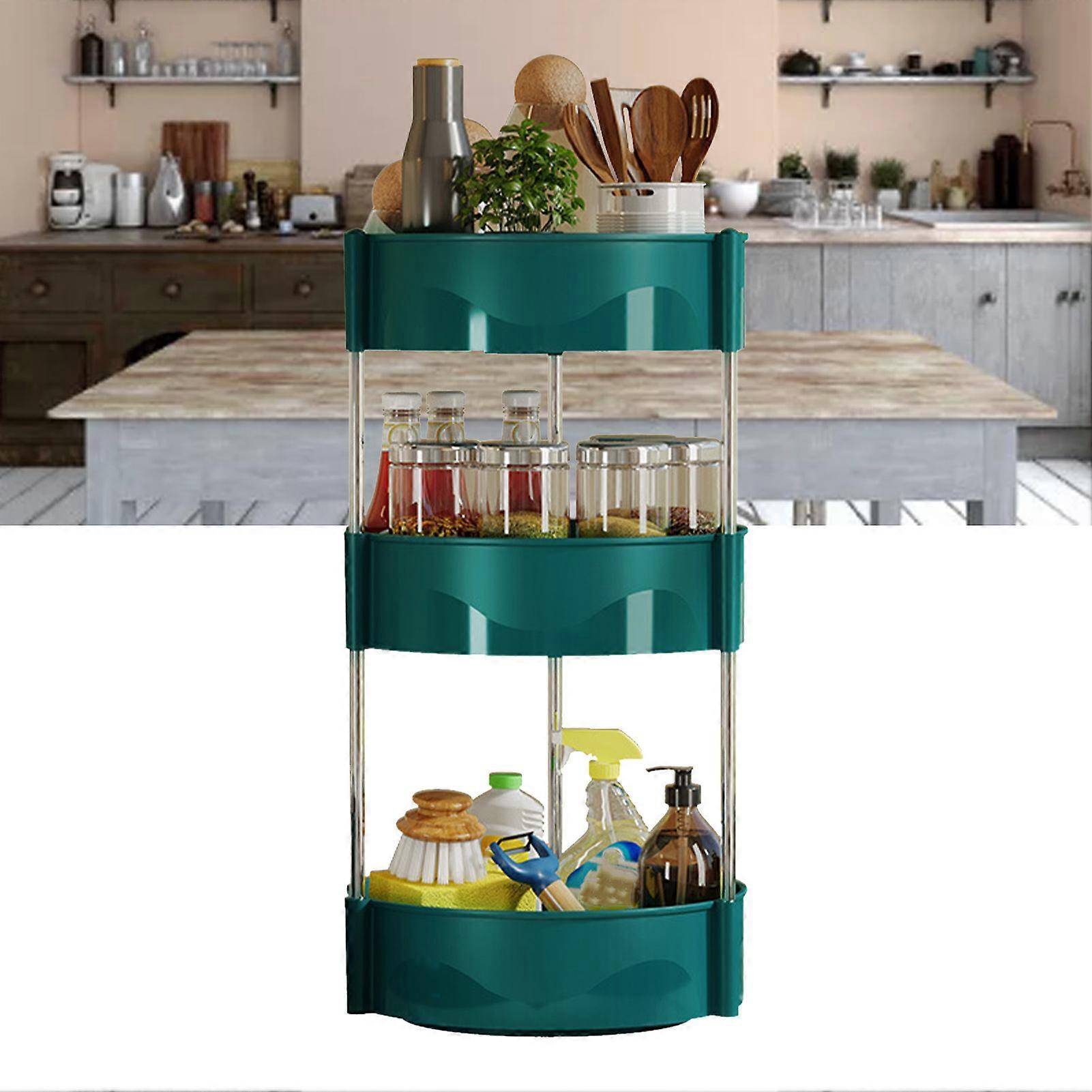 Three Layers Rotating Spice Rack 55x28cm Green Kitchen Organizer