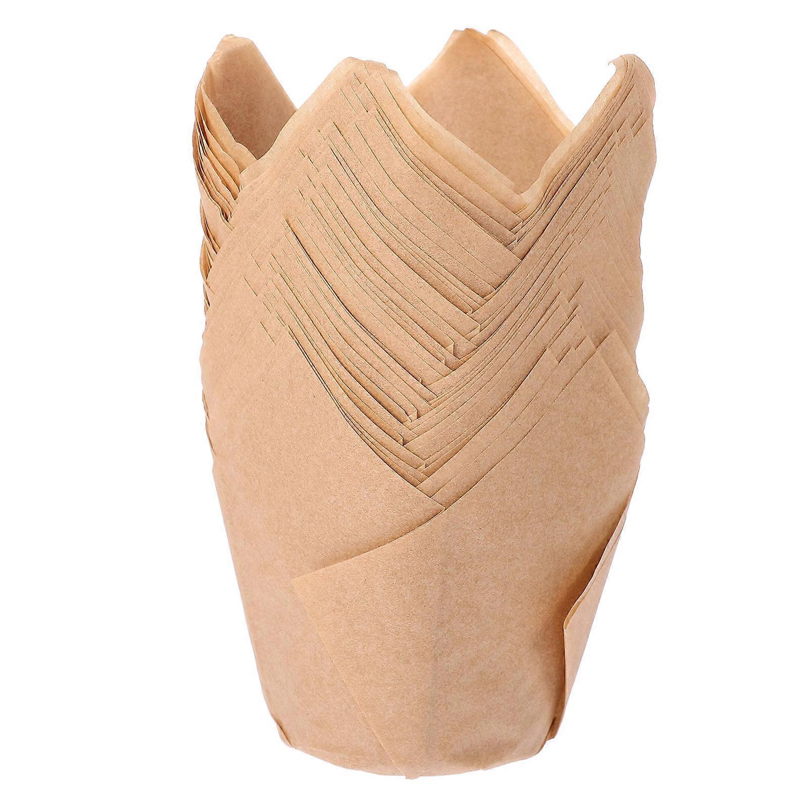 Elegant Beige Tulip Style Cupcake Wrappers Made of Premium Paper for Holding Use 50 Pieces