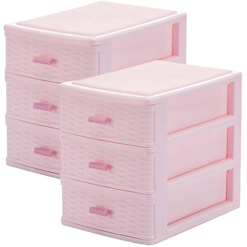 2Pcs Drawer Type Storage Boxes Three Layer Storage Cases Desktop Dresser Organizers