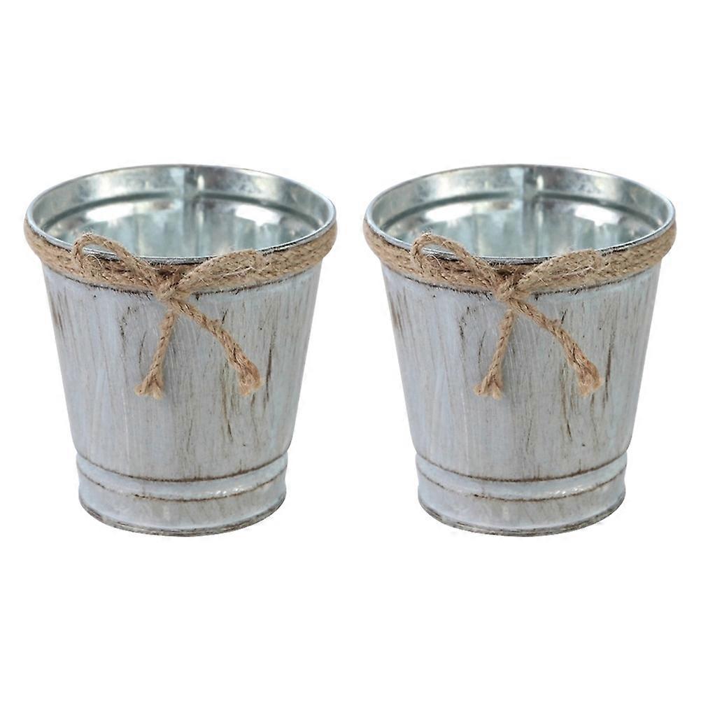 2pcs Rustic Iron Flower Buckets Planter Vases for Balcony Decor
