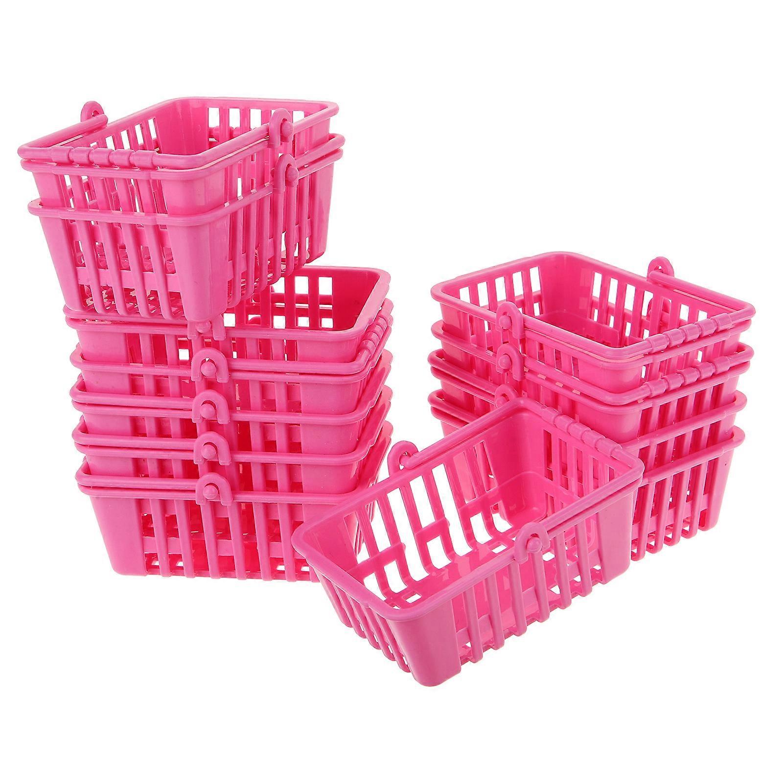 12pcs Pink Mini Shopping Baskets with Handles for Doll House Decor and Craft Projects
