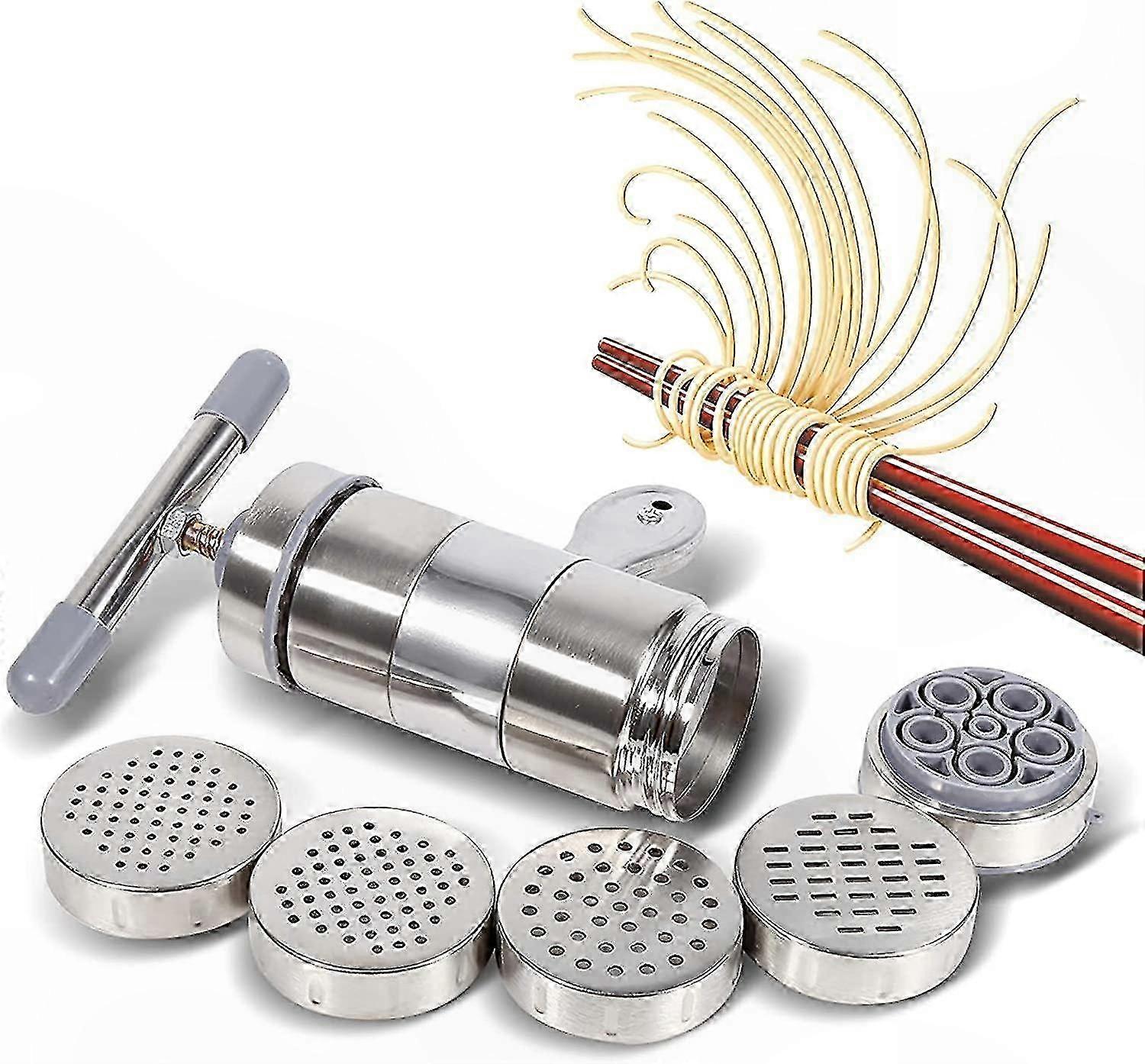 Stainless Steel Manual Pasta Machine with 5 Interchangeable Settings for Homemade Noodles and Dough Sheets