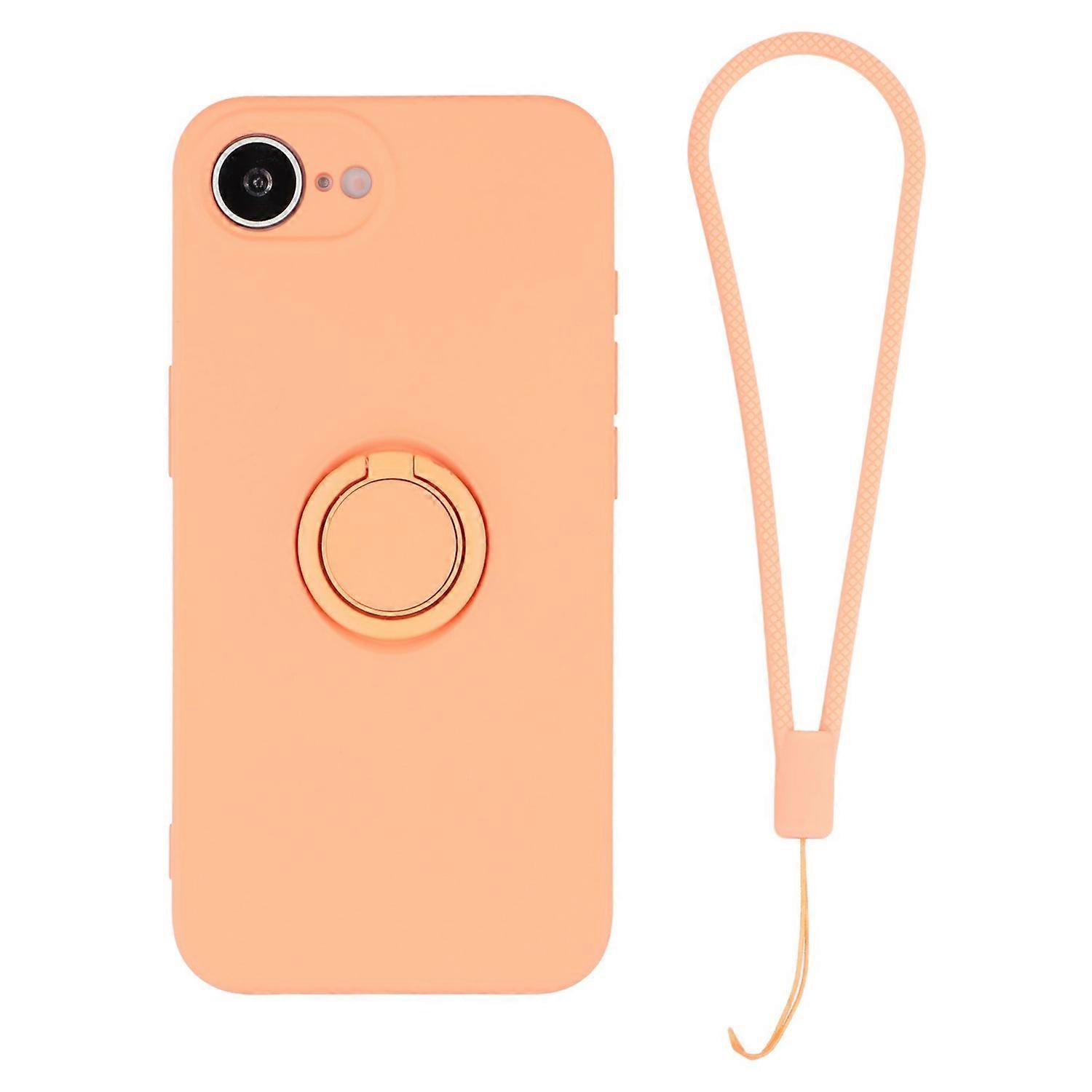 For iPhone 16e Silicone Case with Strap Ring Kickstand Phone Cover