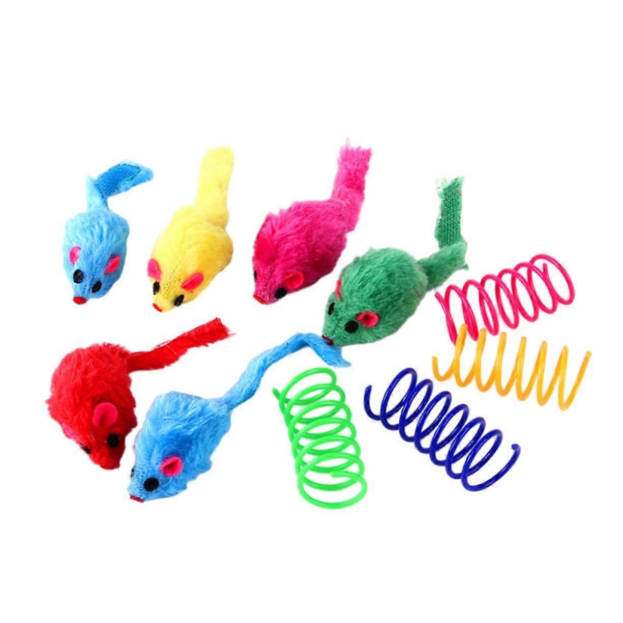 Interactive Cat Plush Mouse Colorful Spring for Indoor Cats Stimulates Playfulness