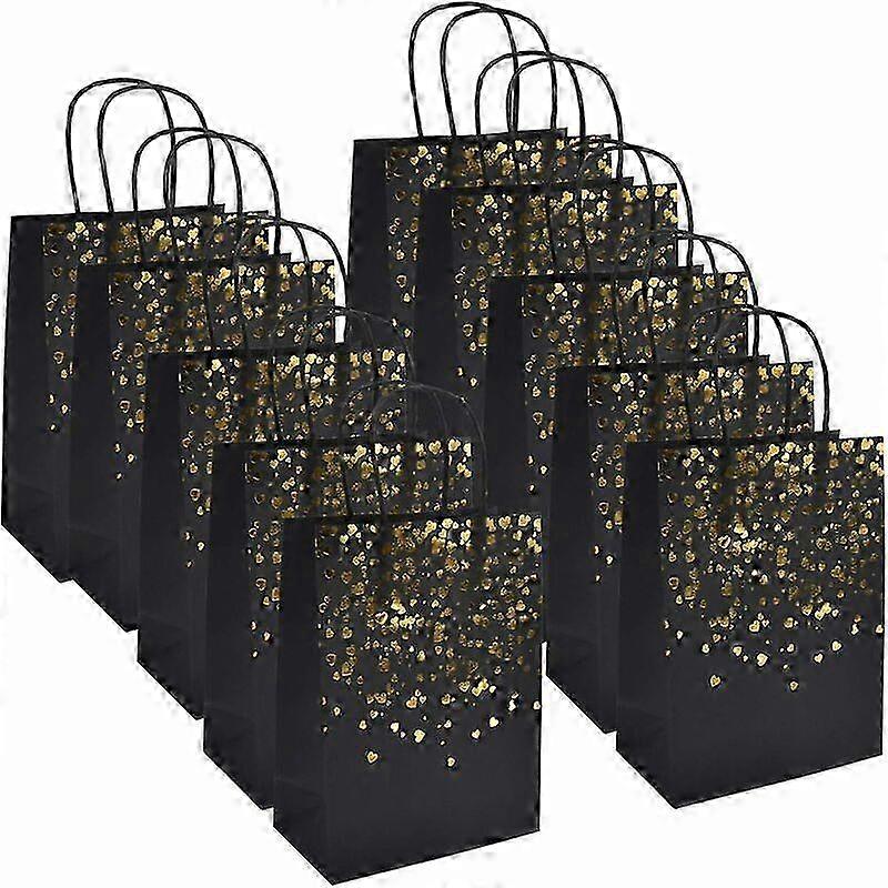 12 stk kraftpose, 15 x 8 x 21 cm papirgavepose, kraftpapirpose med håndtag, bronzing kraftgavepose, genanvendelige gaveposer til fødselsdag bryllup chr