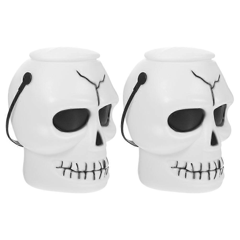 Halloween Candy Buckets with Lid 2pcs Plastic Skull Cauldron Treat Containers Lightweight & Portable Party Supplies with Handle