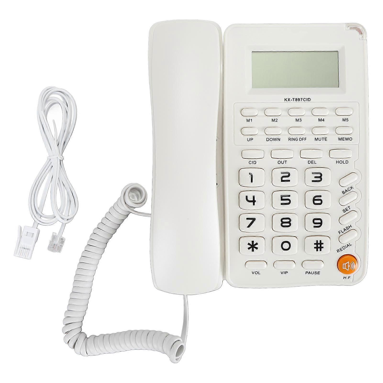 Desktop Telephone Big Button Corded Landline Telephone 16 Bit HD Screen Wired Phone for Home Hotel Office White