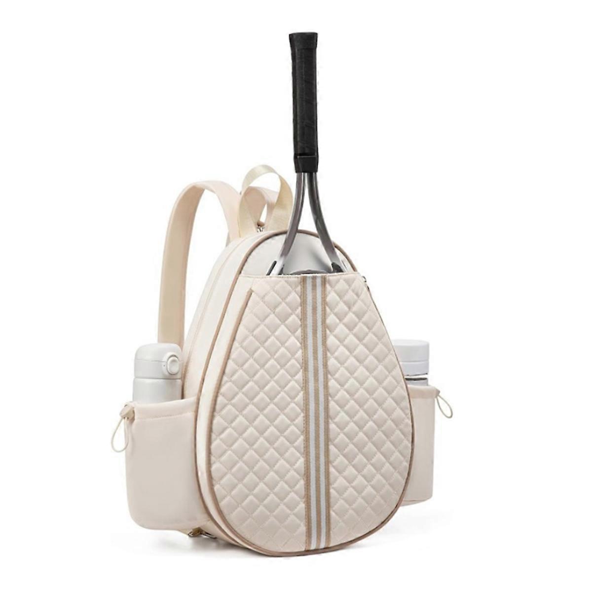 Sac de tennis Sangle réglable confortable Sac de sport de plein air Sac de raquette de tennis pour femmes hommes passionné de tennis beige