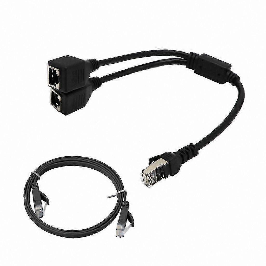 2-Port Ethernet Network Adapter with Plug Splitter and LAN Cable
