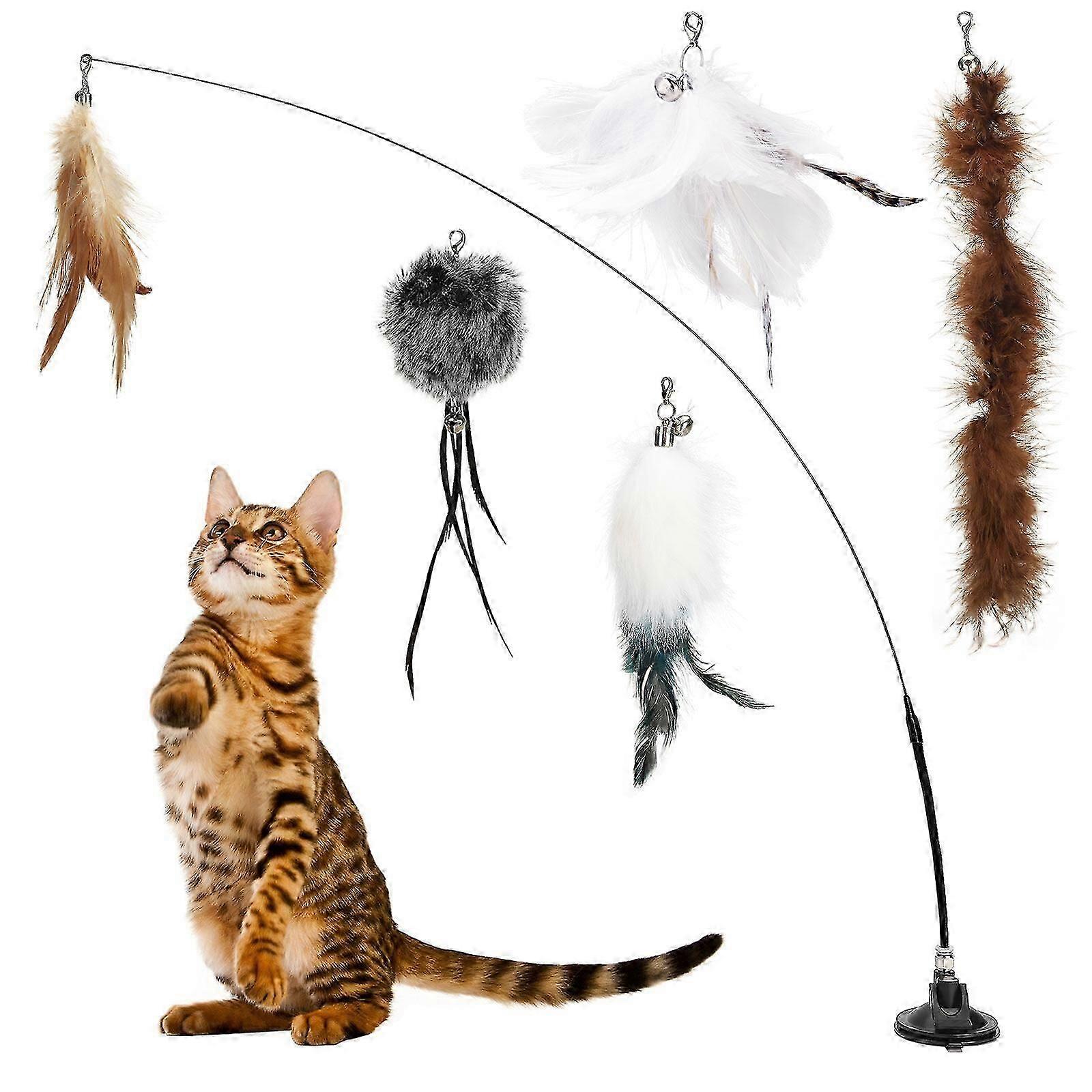 6pcs Cat Toy Supplies - Sucker Feather Cat Stick For Kitten Play Chase Funny Interact Toy