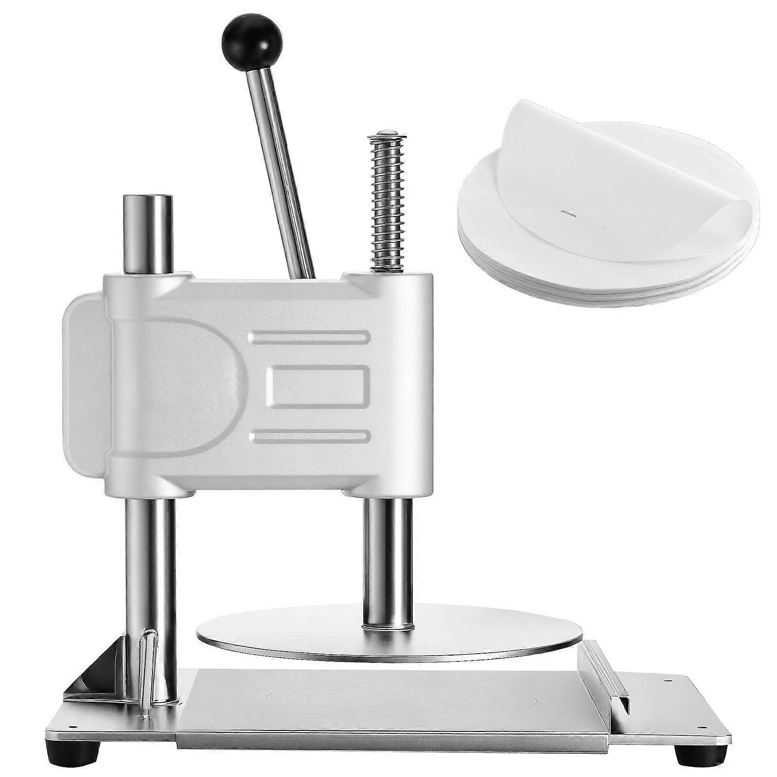 Manual Pizza Dough Press Machine, 9.5 inch Pizza Pastry Press Plate, Forming Machine with Handle and 100 Pcs Parchment Paper