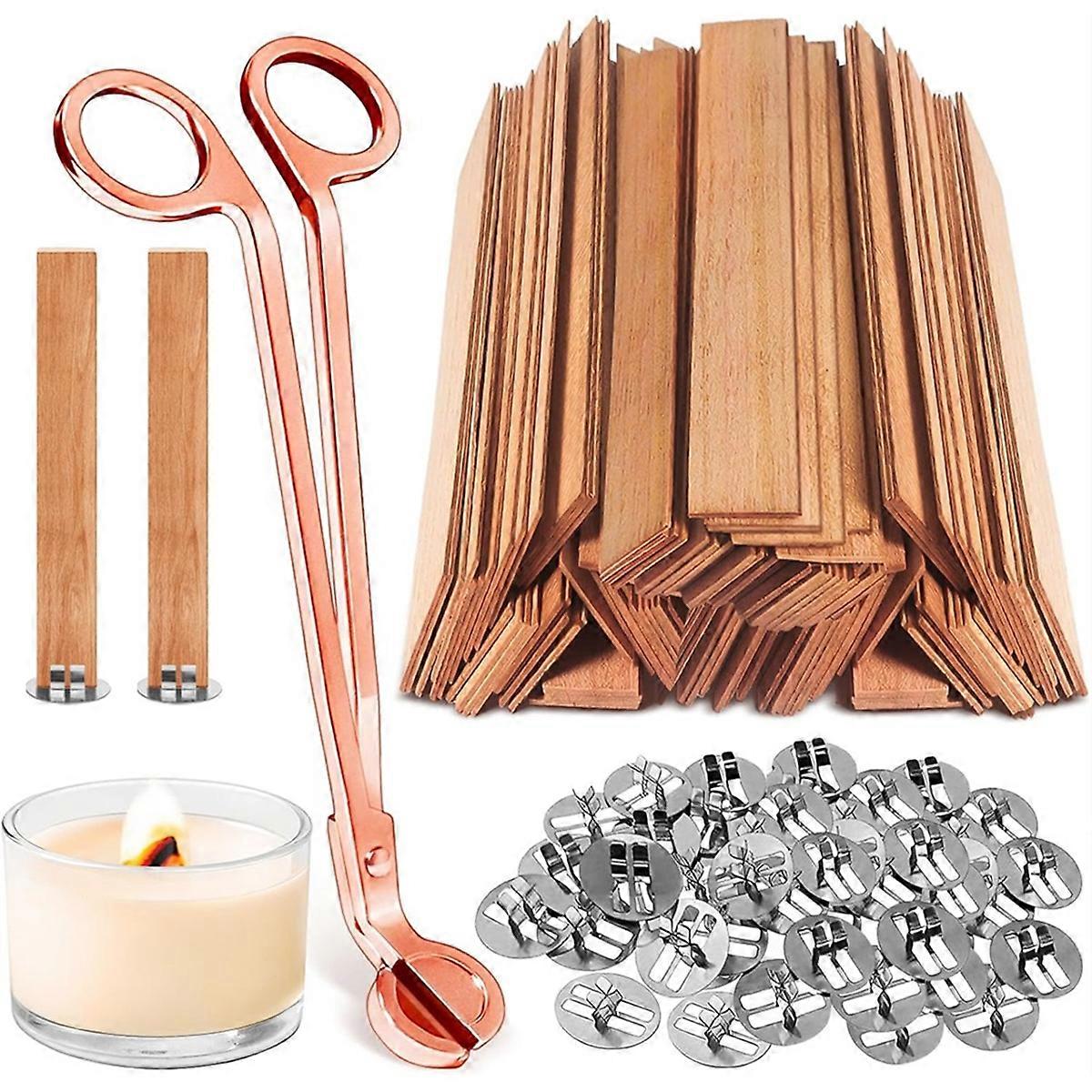 120 Pcs Wood Wicks, Wide Wood Wicks for Candles Making with Wick Trimmer, for 8 Oz Candle Jar, Easy