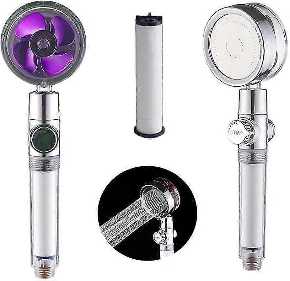 High Pressure Propeller Shower Head,360 Swivel Shower Head.High Pressure Hand Shower,With 1 Filter and Pause Switch Water Saving Shower Head (Purple)