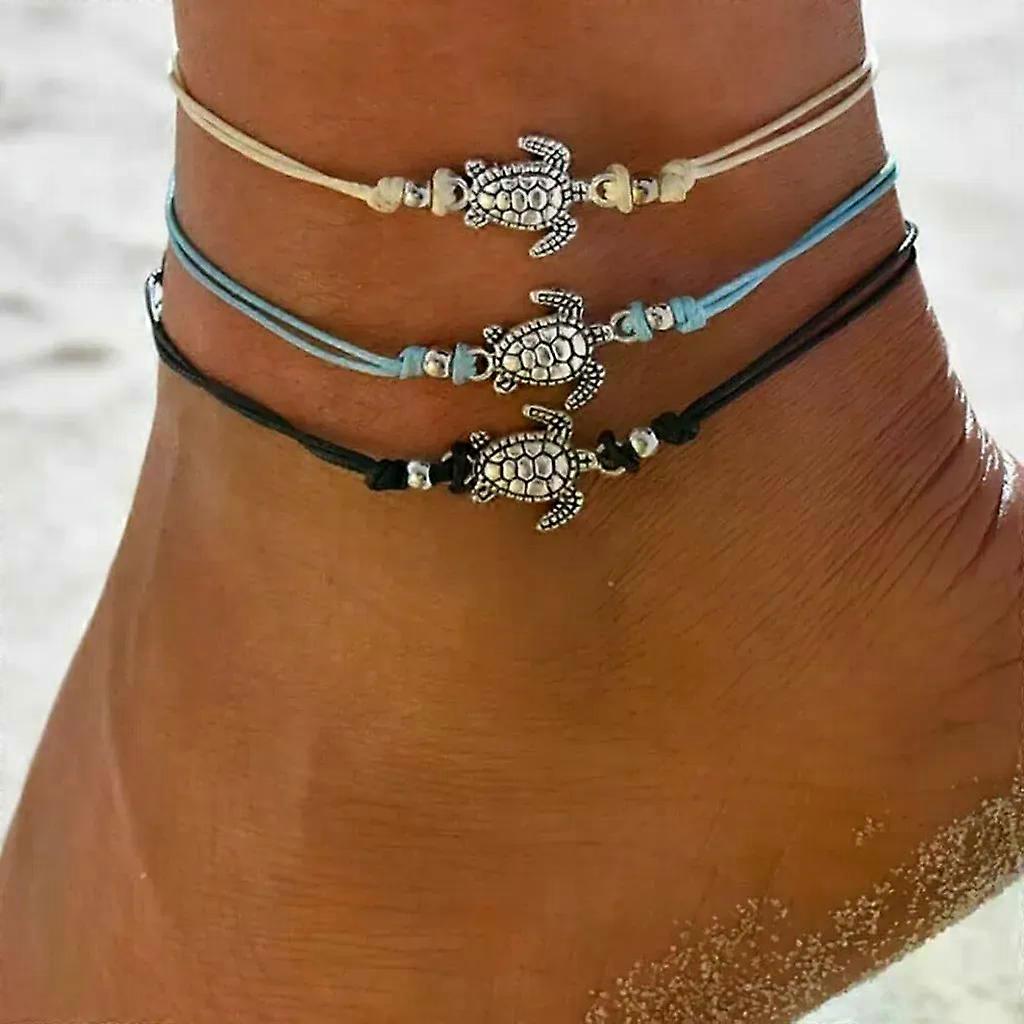 2x Elegant boho anklets, 3 pieces with turtles, fashionable, J0554