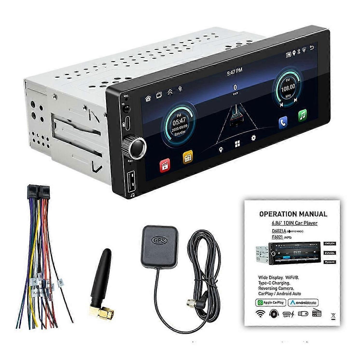 Lecteur MP5 1 DIN de 6,86 pouces pour voiture, Bluetooth, écran portable, navigation, sans fil, CarPlay, Android