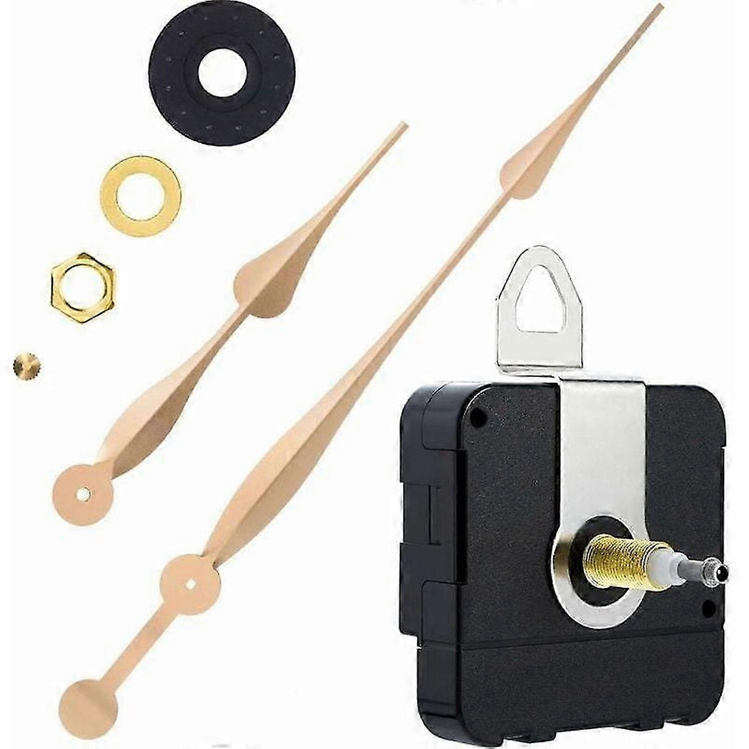 High Torque Long Shaft Clock Movement Mechanism with 12 Inch Long Flat Hands (Gold)