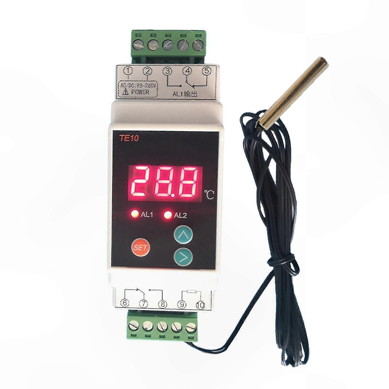 DIN Rail Thermostat with 2 Relay Outputs, Sensor Included, NO NC COMMON Configuration