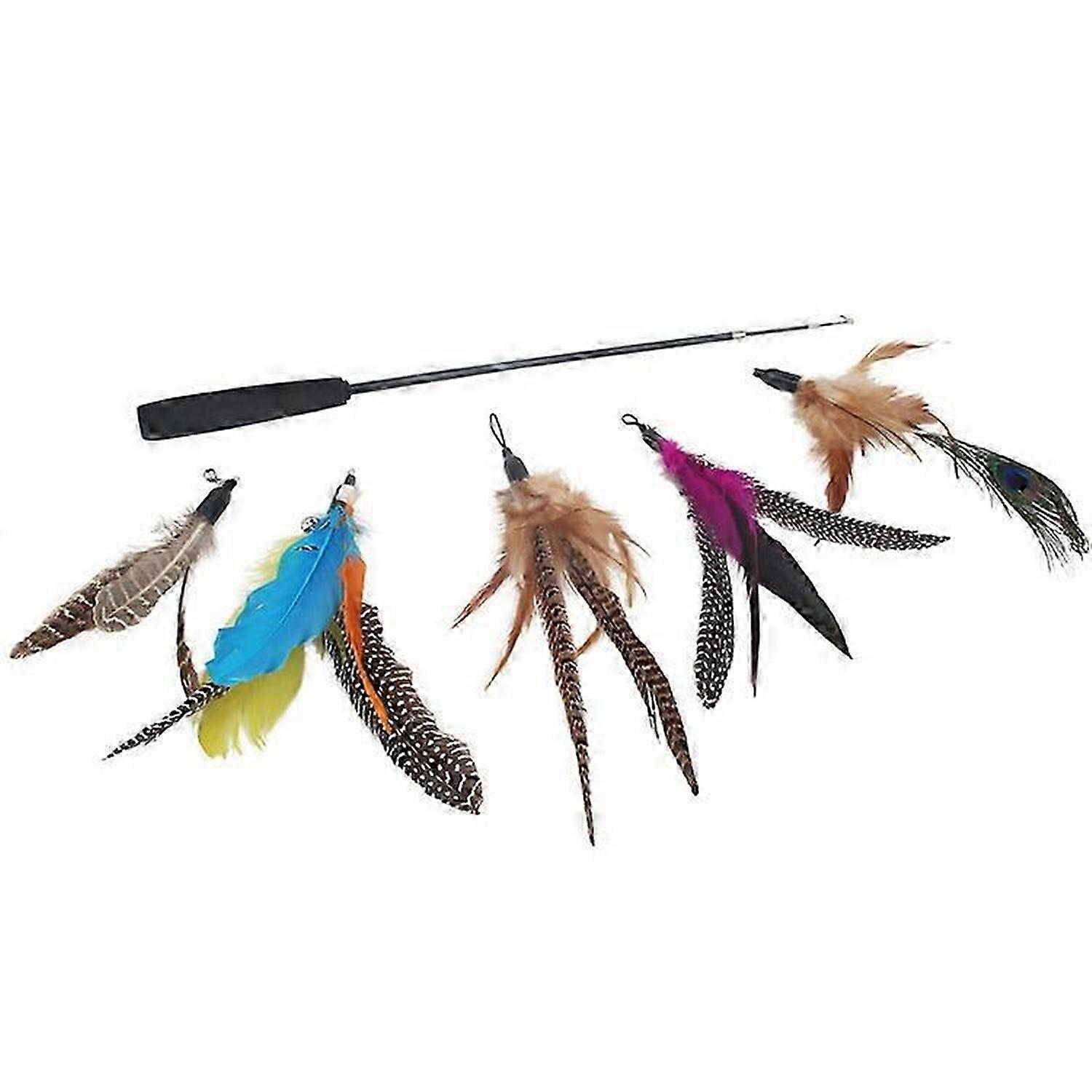 5PCS Retractable Assorted Feather Refills with Bell, Interactive Cat Toy