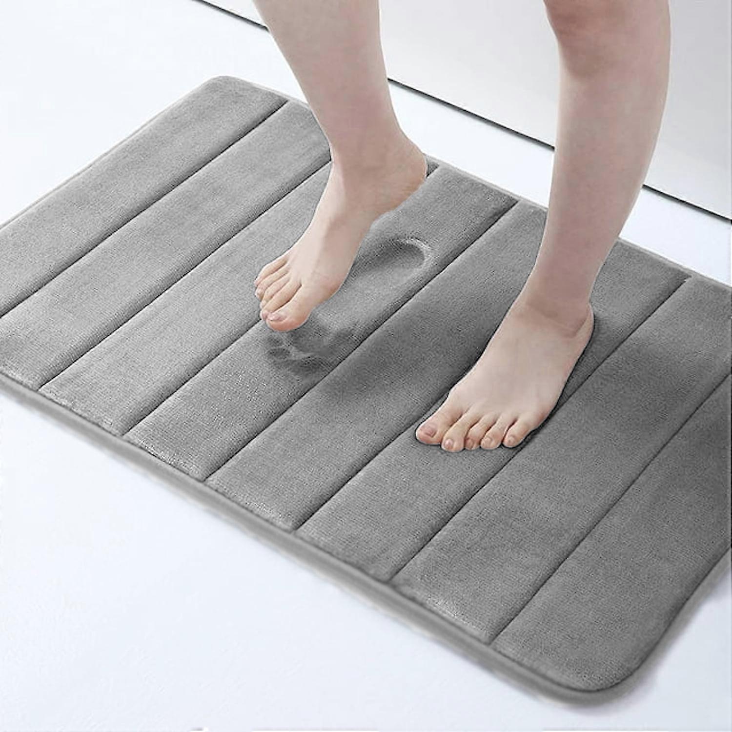 Memory Foam Bath Mat 24x16 in, Soft, Non-Slip, Super Absorbent, Quick-Dry, Machine Washable - Light Grey