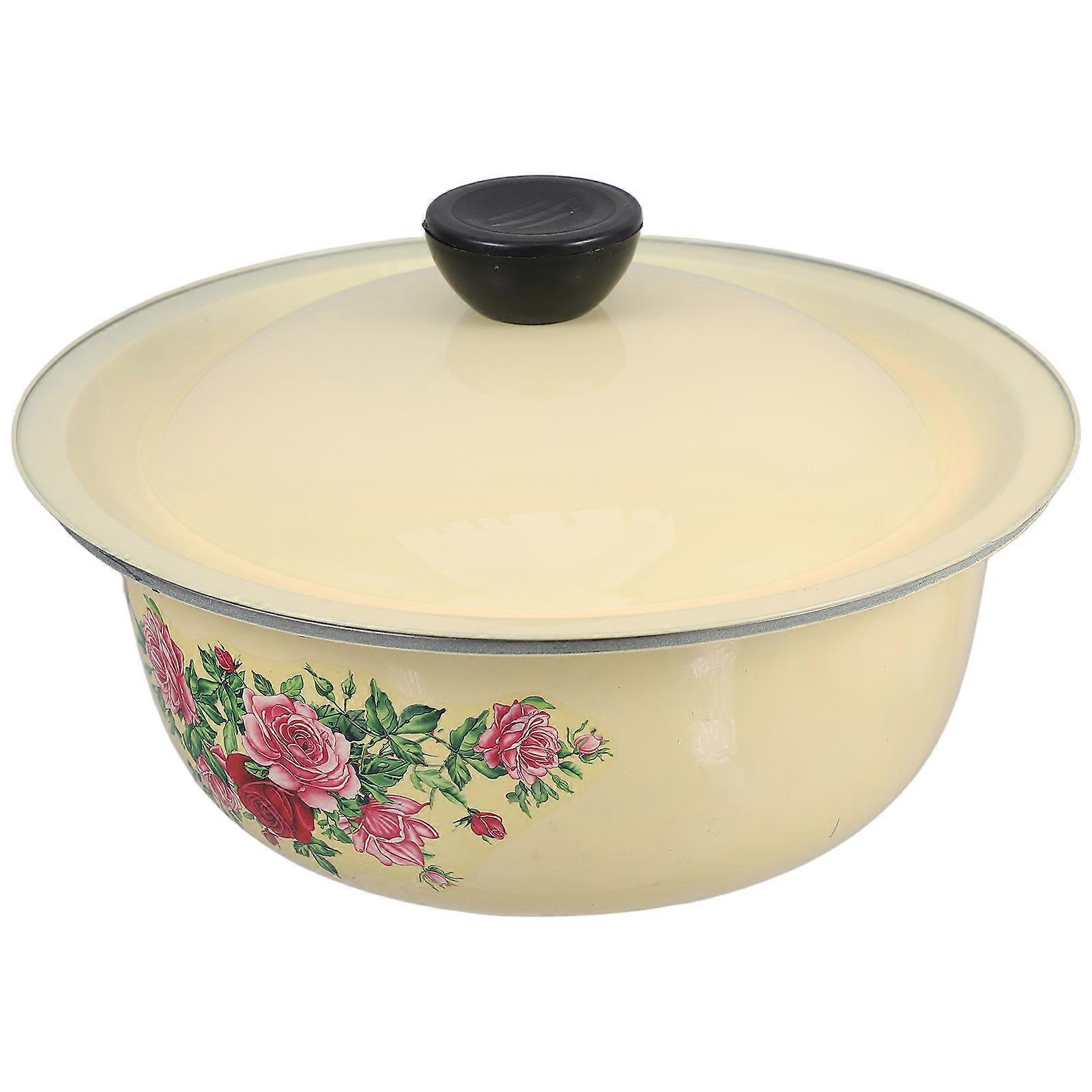 3Pcs Vintage Mixing Bowls for Salad and Fruit Washing with Lids Enamel