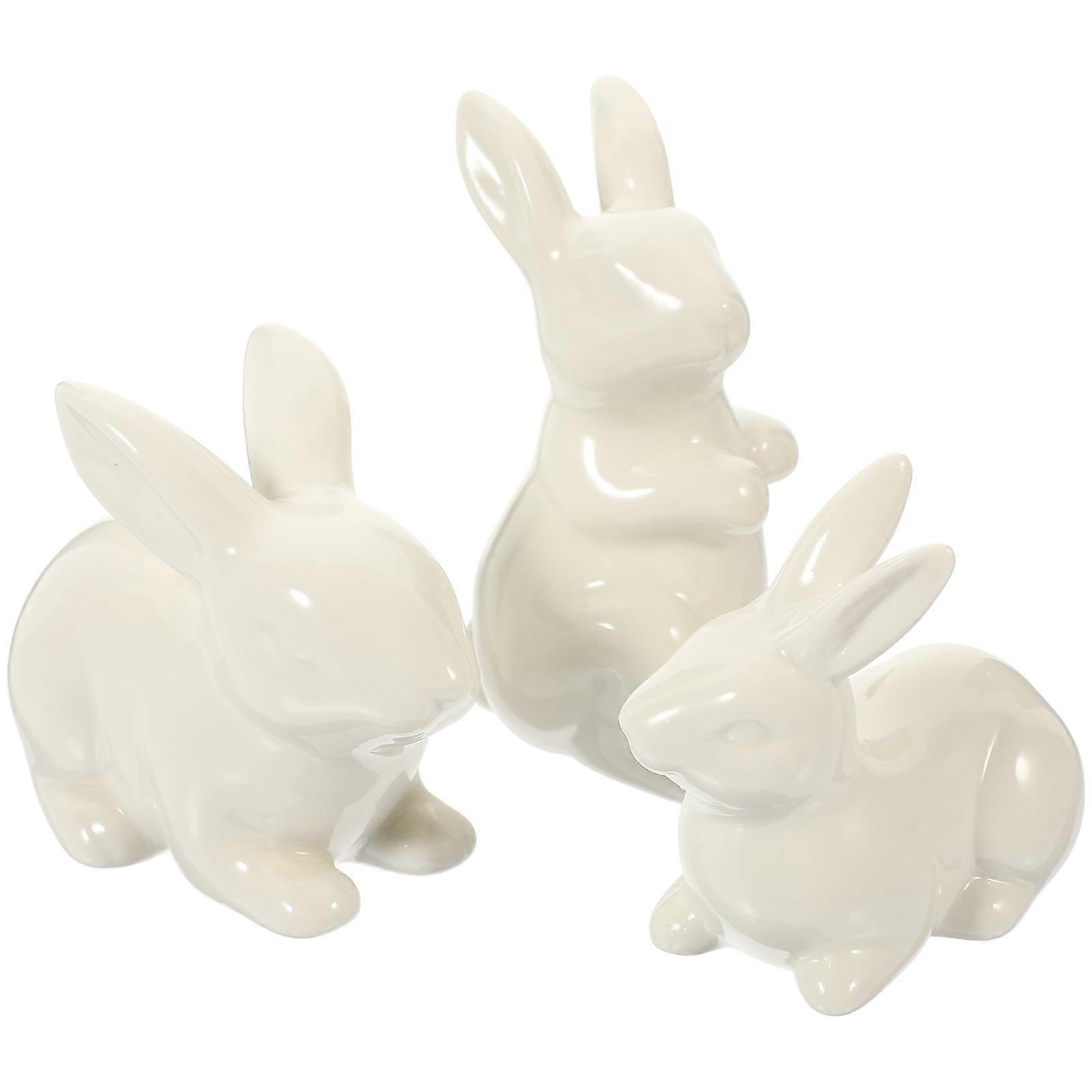 Ceramic Bunny Ornament for Decor with Rabbit Figurine Decor Set