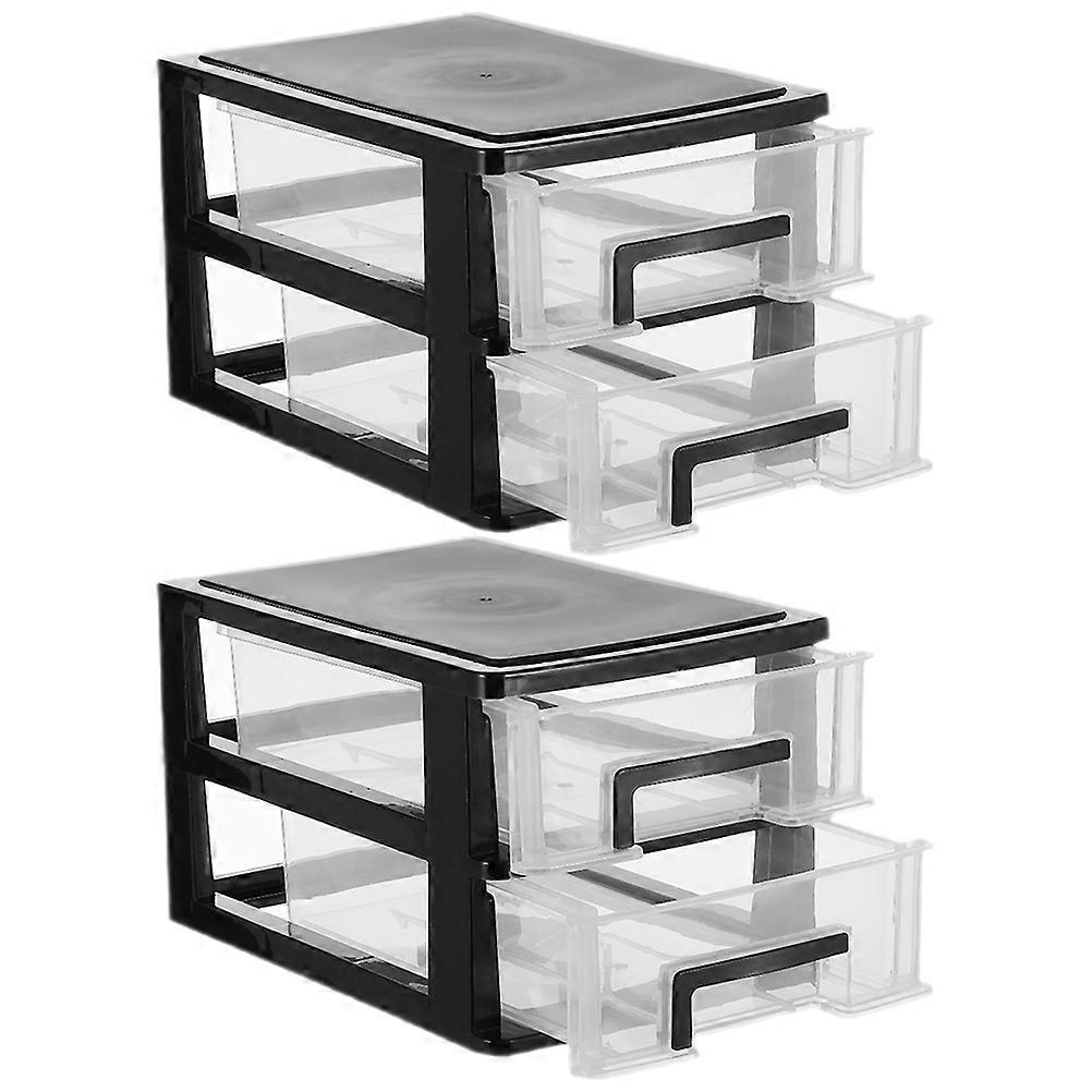 Storage Box Drawer Organizer for Desktop Use 2Pcs Black Plastic ABS Material