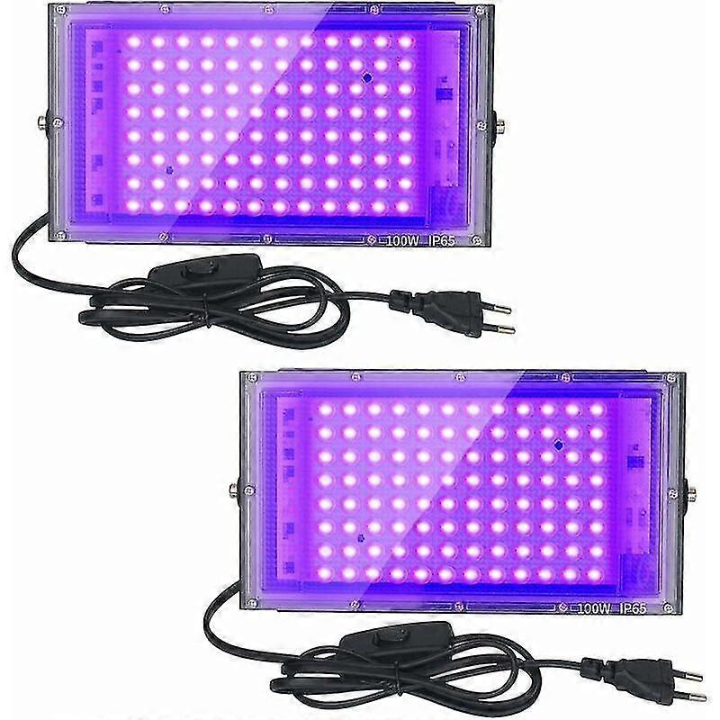 2pcs 100w uv led זרקור אור שחור ip65 עמיד למים, מנורת led אולטרה סגולה, תאורת אפקט לאקווריום, מסיבה, ציור ניאון, פוסטר ניאון