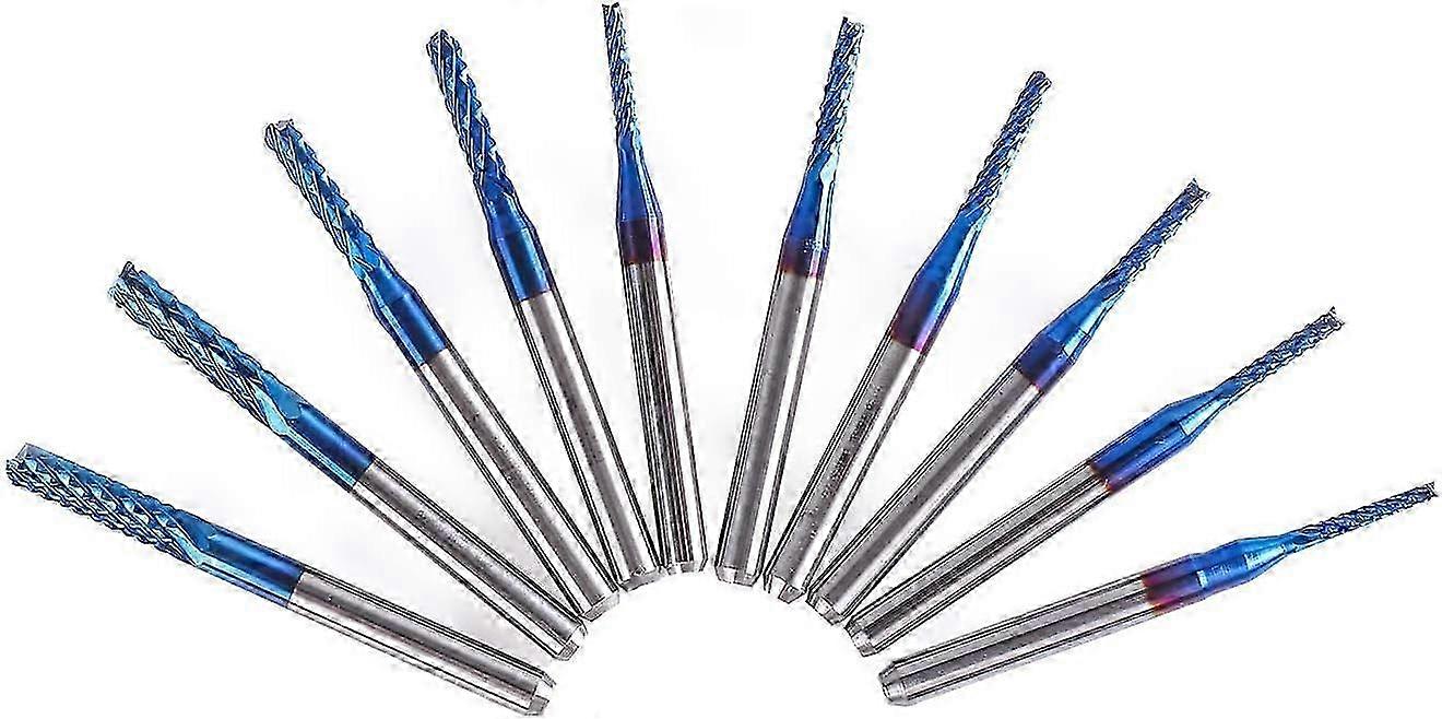 Sainsmart 10pcs Nano Blue Coat Cnc Router Bit, 1.5-3.175mm, 1/8 Shank