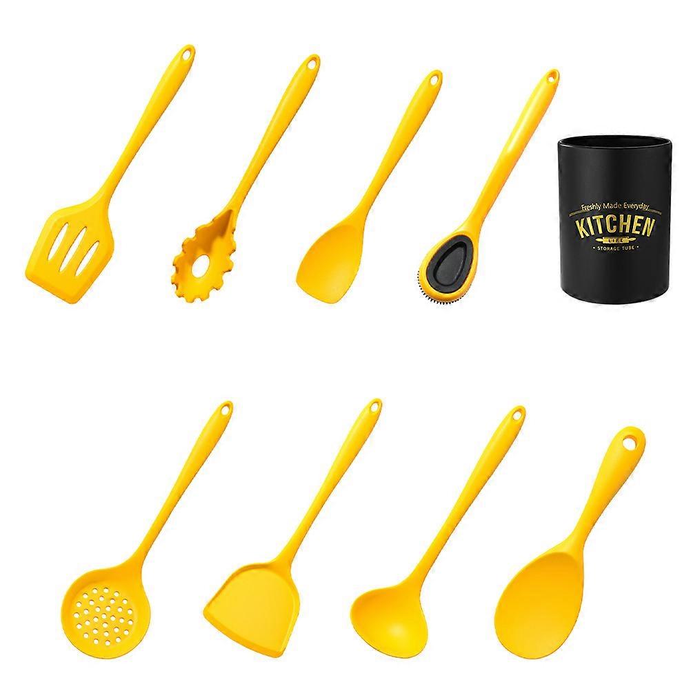 Silicone Cooking Utensil Kitchenware Kit Home Users Practical Stirring 1Set Yellow 33x10cm